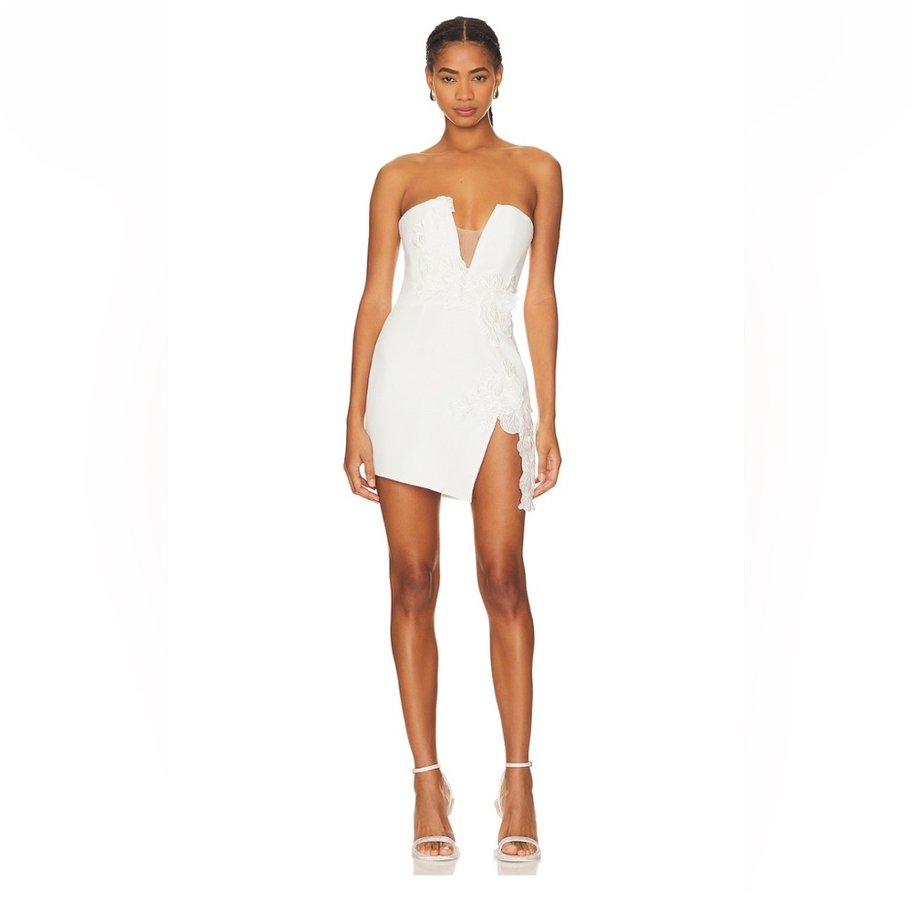 SAU LEE Fleur Mini Dress White, Size 4, bridal bride rehearsal revolve